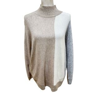 Nwt reitmans colorblock Turtleneck Sweater Tan, cream & gray cashmere blend xl